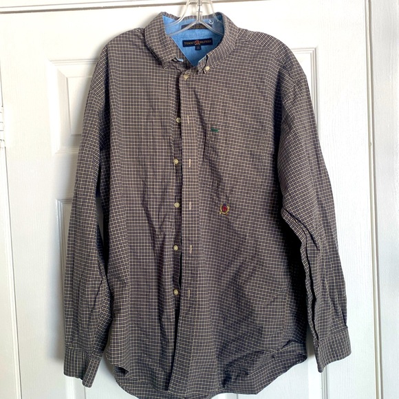 Men’s long sleeve Tommy Hilfiger  black and beige L shirt with a front pocket - Picture 1 of 3